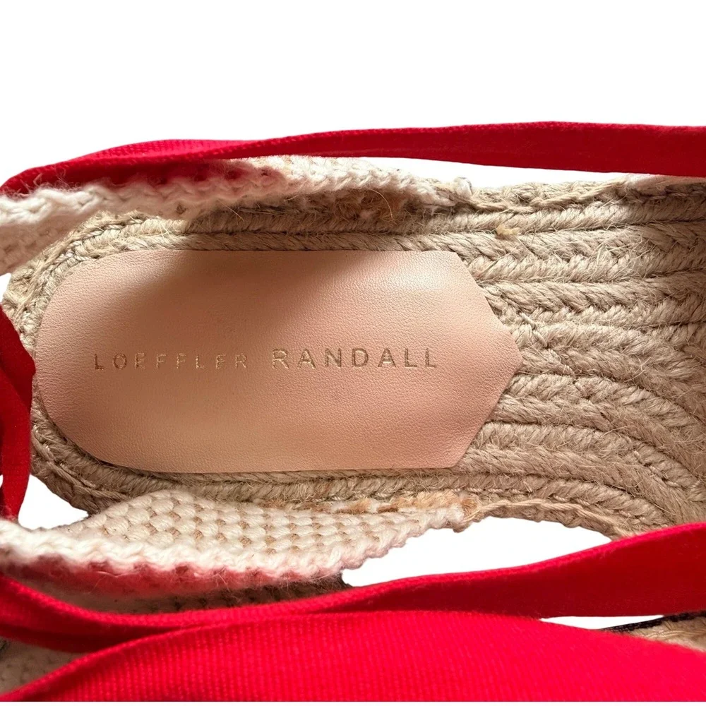 Loeffler Randall Wilson Flat Ankle Wrap Espadrille Natural Red Size 8 NWOB